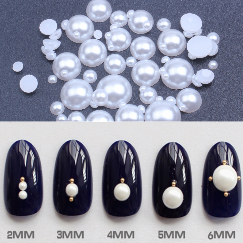 Flat Back Round Pearls 500/Pack Flat Imitation Loose White Glue Resin Beads DIY Jewelry Making Nail Art Craft Ornament