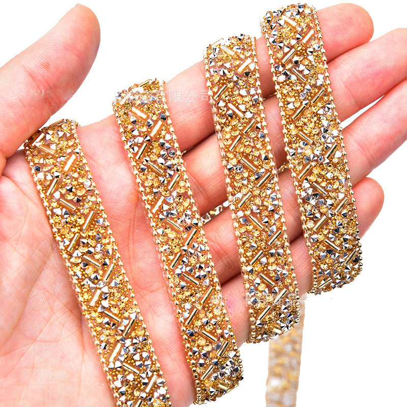 Rhinestone Chain 1.2cm DIY Diamond Mesh Wrap Roll Crystal Rhinestones Chain Trim Ribbon Decoration Applique Flatback