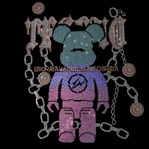 New Custom Pattern Hotfix Transfer Rhinestones Colorful Cartoon Bear 45*37CM Rhinestone Heat Sticker