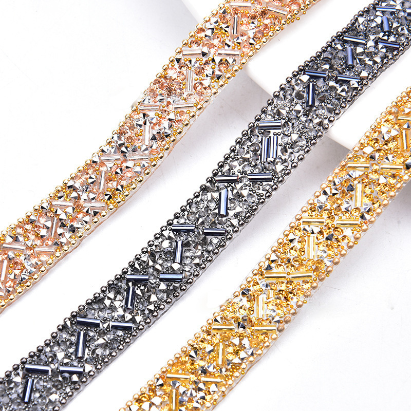 Rhinestone Chain 1.2cm DIY Diamond Mesh Wrap Roll Crystal Rhinestones Chain Trim Ribbon Decoration Applique Flatback