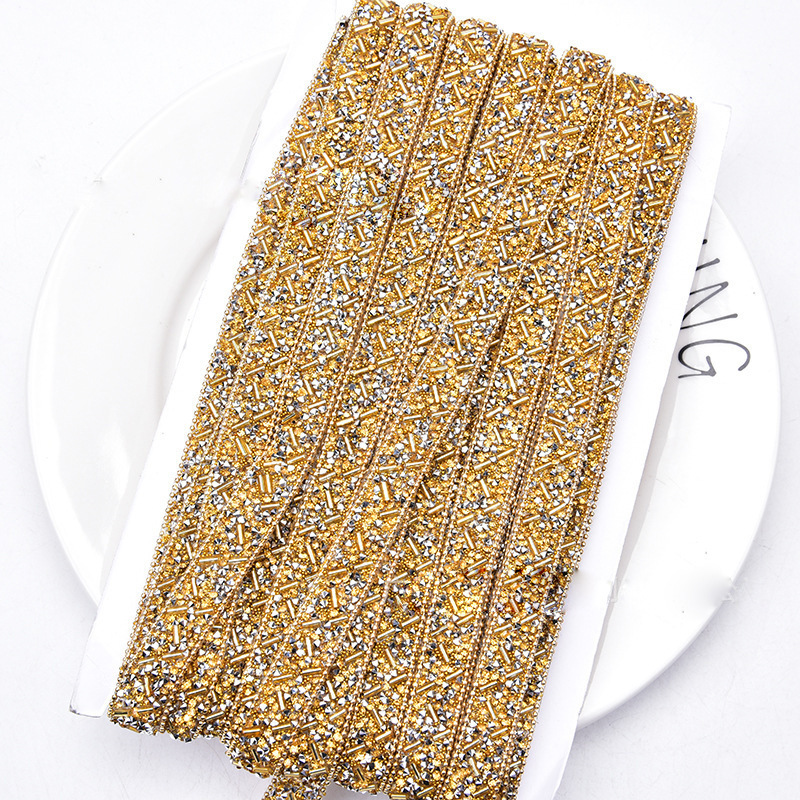 Rhinestone Chain 1.2cm DIY Diamond Mesh Wrap Roll Crystal Rhinestones Chain Trim Ribbon Decoration Applique Flatback