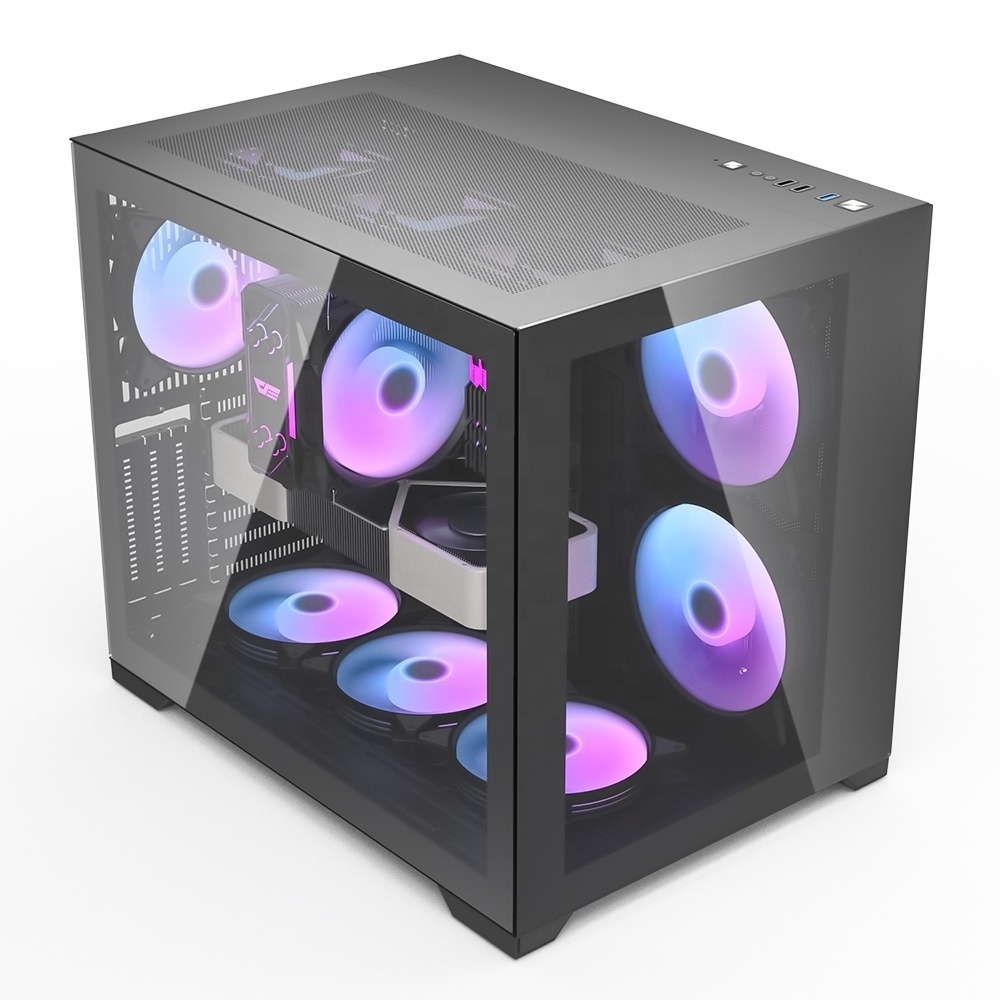 darkFlash C305  Luxury  Small size Cabinet computer case ATX case computer square pc gaming Full Tempered Glass on desk