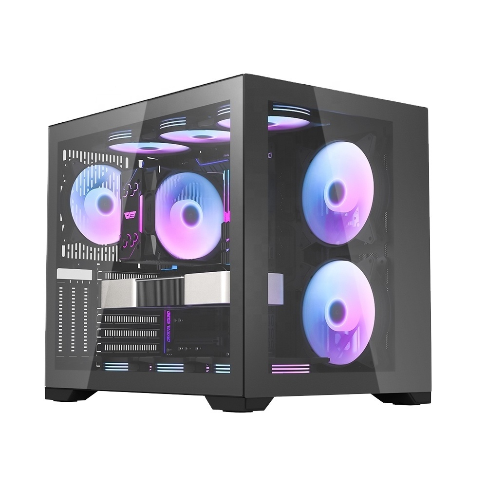 darkFlash C305  Luxury  Small size Cabinet computer case ATX case computer square pc gaming Full Tempered Glass on desk