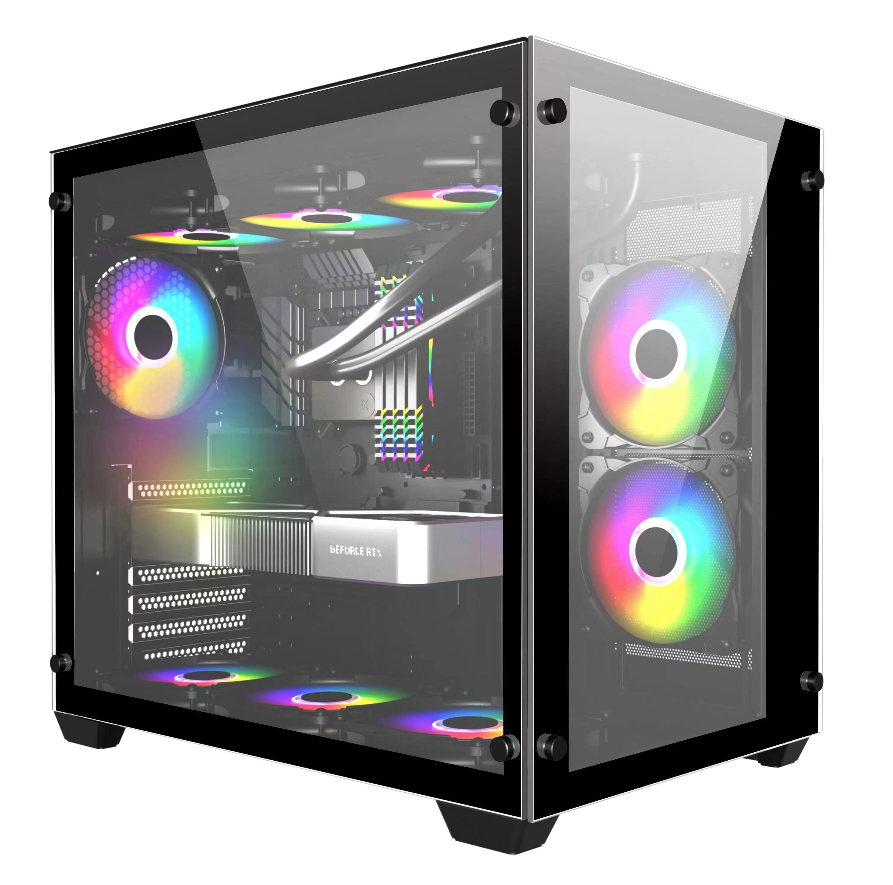 C285 EATX pc  colourful tempered glass horizontal cooled cpu cabinet dustproof gamer gaming Computer Case