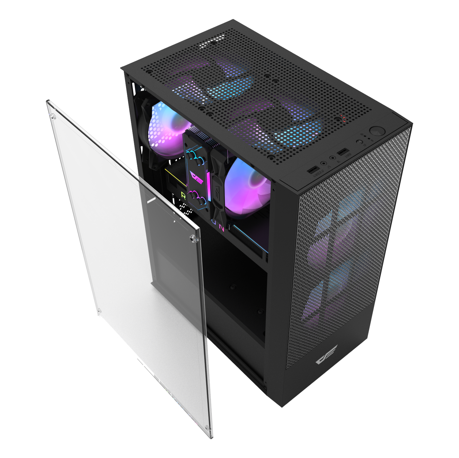 Darkflash A290 Mesh Front Plate Desktop Computer Case ATX Full-view Side Transparent RGB PC Case