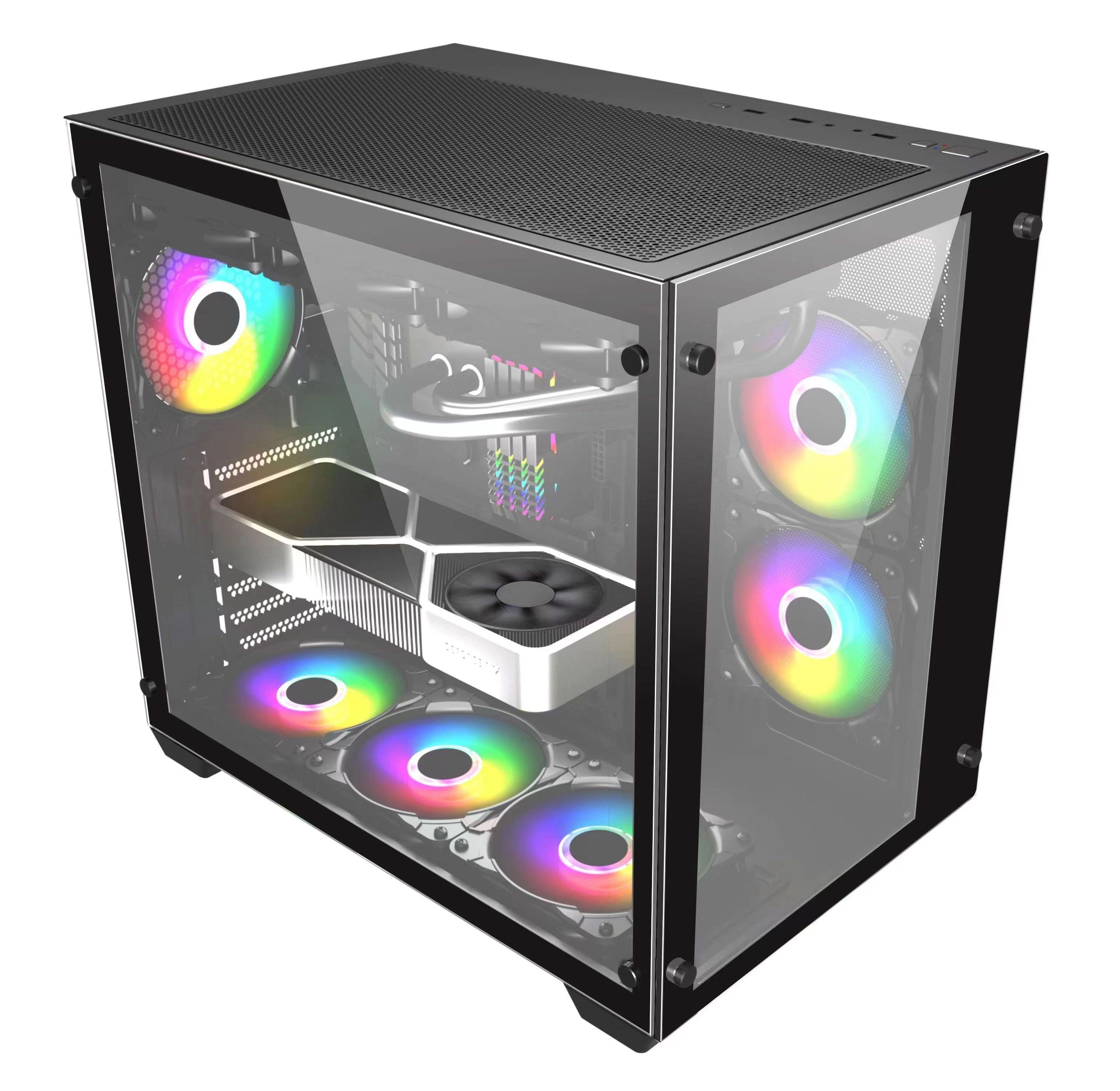 C285 EATX pc  colourful tempered glass horizontal cooled cpu cabinet dustproof gamer gaming Computer Case