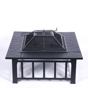 32inch Portable Outdoor Garden Patio Fire Pit Barbecue Grill Furniture Tables Square Metal Steel Fire Pit