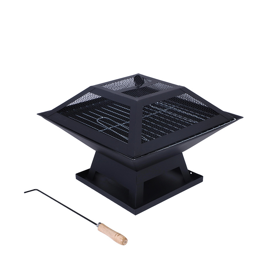 Convenient cooking camping double stainless steel handles fire pit grill with sturdy frame