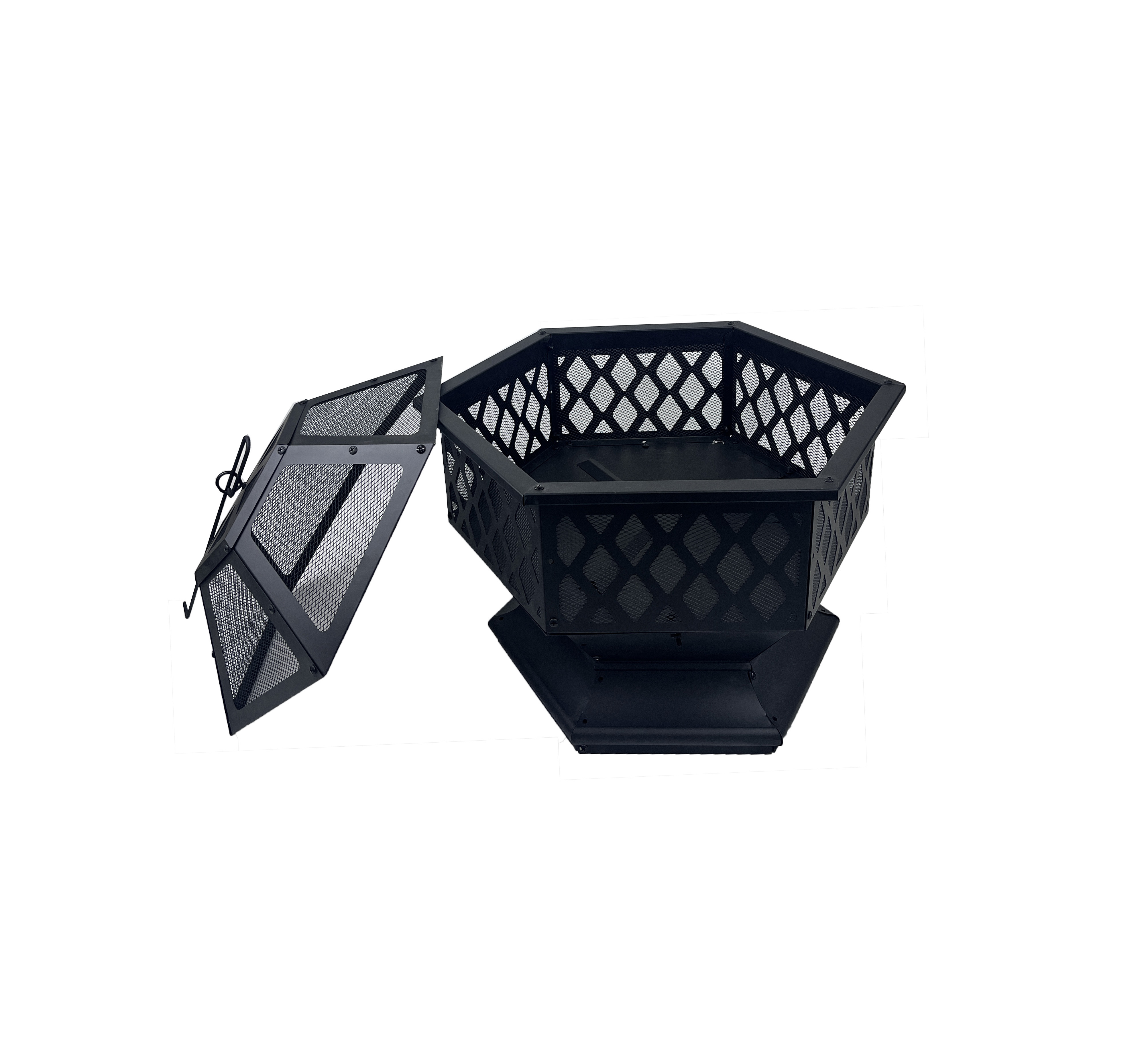 Metal Fire Bowl Fireplace brazier Wood Burning Hex Shaped Fire Pit with Mesh Screen