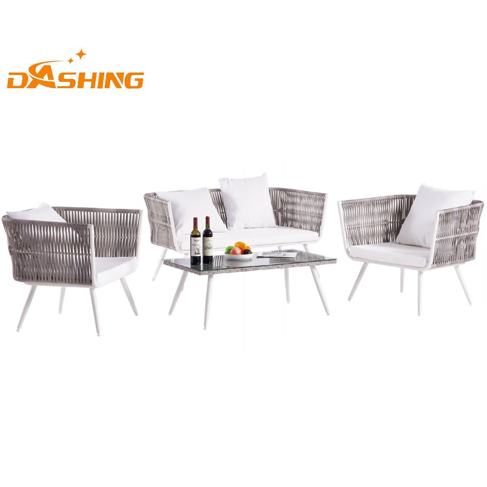 Grey Metal Steel Modern Backyard Garden Sofa Set Rattan Patio Furniture Wicker Outdoor Furniture