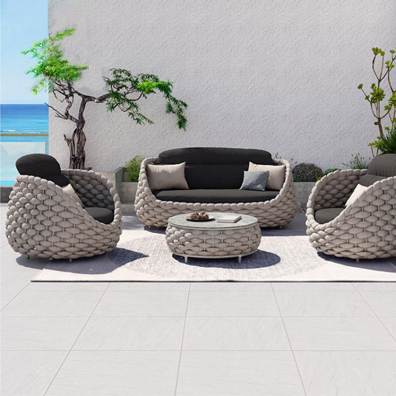 Outdoor Garden Nordic Designed Rattan Wicker Corner Patio Garden Sofa, Outdoor Contemporary Minimalist Furniture Sofa Set