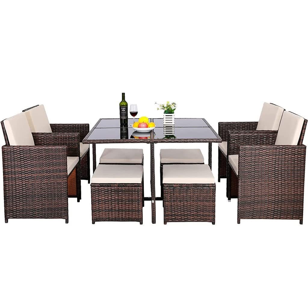 Garden Furniture 9 Piece Rattan Brown Outdoor Patio Coffee Sofa Set with Cushion