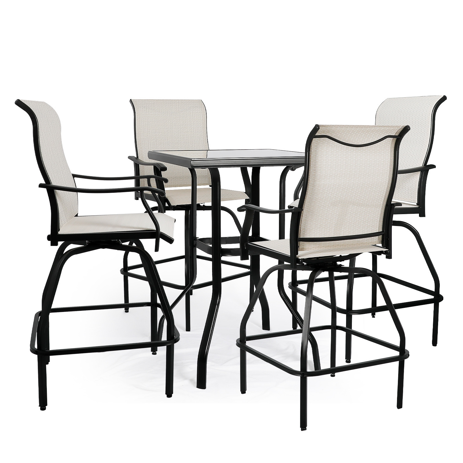 5 Piece Patio Outdoor Furniture Swivel Bar Stools Set Bistro Dining Chair with Table