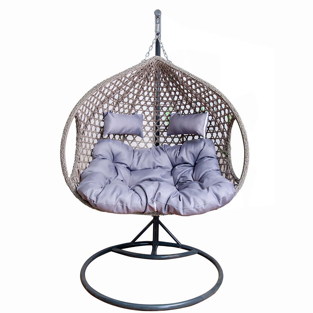 Wholesale High Quality  modern double egg chairs outdoor hanging cushion rattan swing egg chair with stand