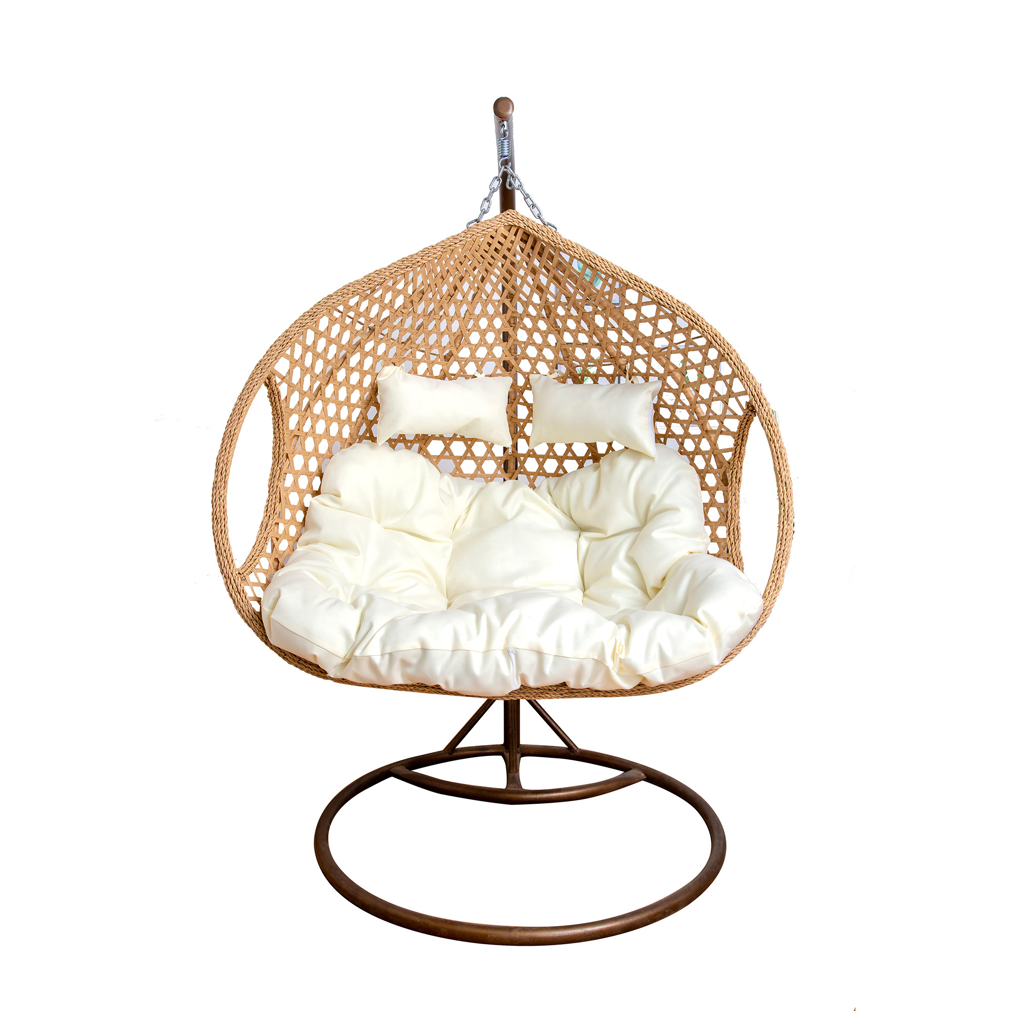 Wholesale High Quality  modern double egg chairs outdoor hanging cushion rattan swing egg chair with stand