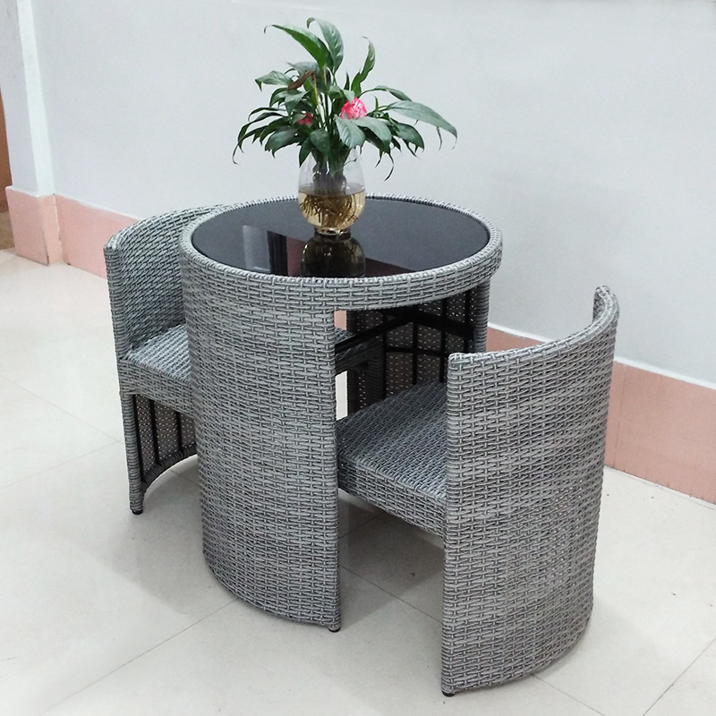 Rattan Patio Furniture Set Outdoor Garden 3 Pieces Metal Steel Tube Round Rattan Conversation Patio Set