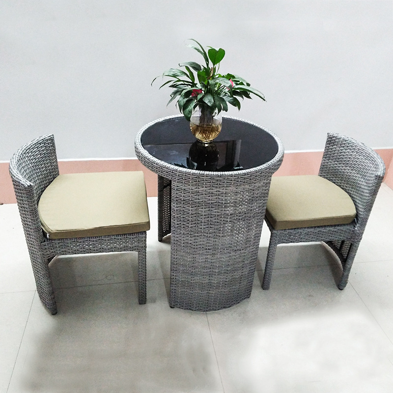 Rattan Patio Furniture Set Outdoor Garden 3 Pieces Metal Steel Tube Round Rattan Conversation Patio Set