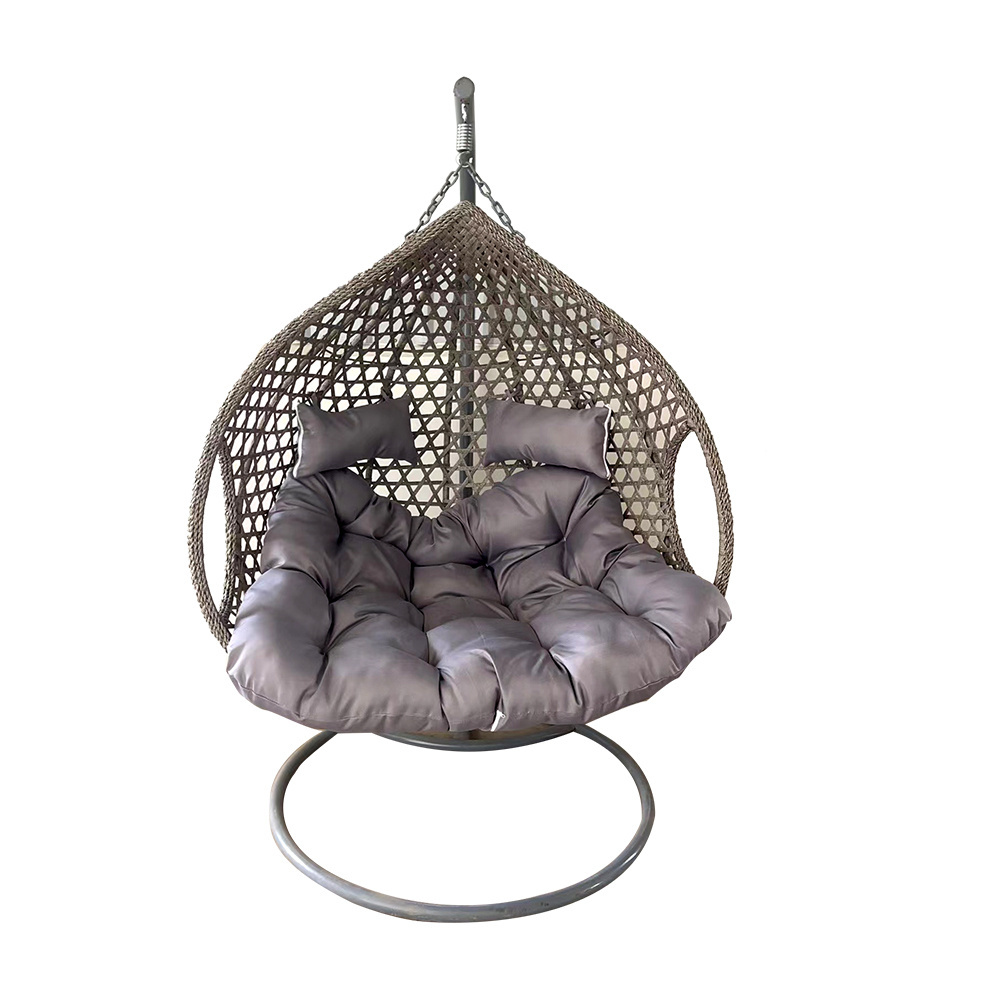 Outdoor Wicker Adult Hanging Large Double Seat Egg Chair with Stand Oversize Cushion