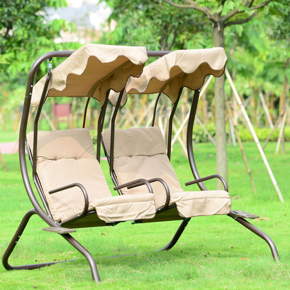 Courtyard Patio Hammock Swing Chairs Garden Outdoor Bistro Double Seat Rattan Patio Outdoor Hanging Chair Furnitures Sets