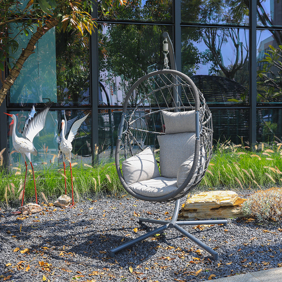 Patio swings outdoor furniture rope chair modern wicker rattan balcony garden hanging egg swing chair with metal stand