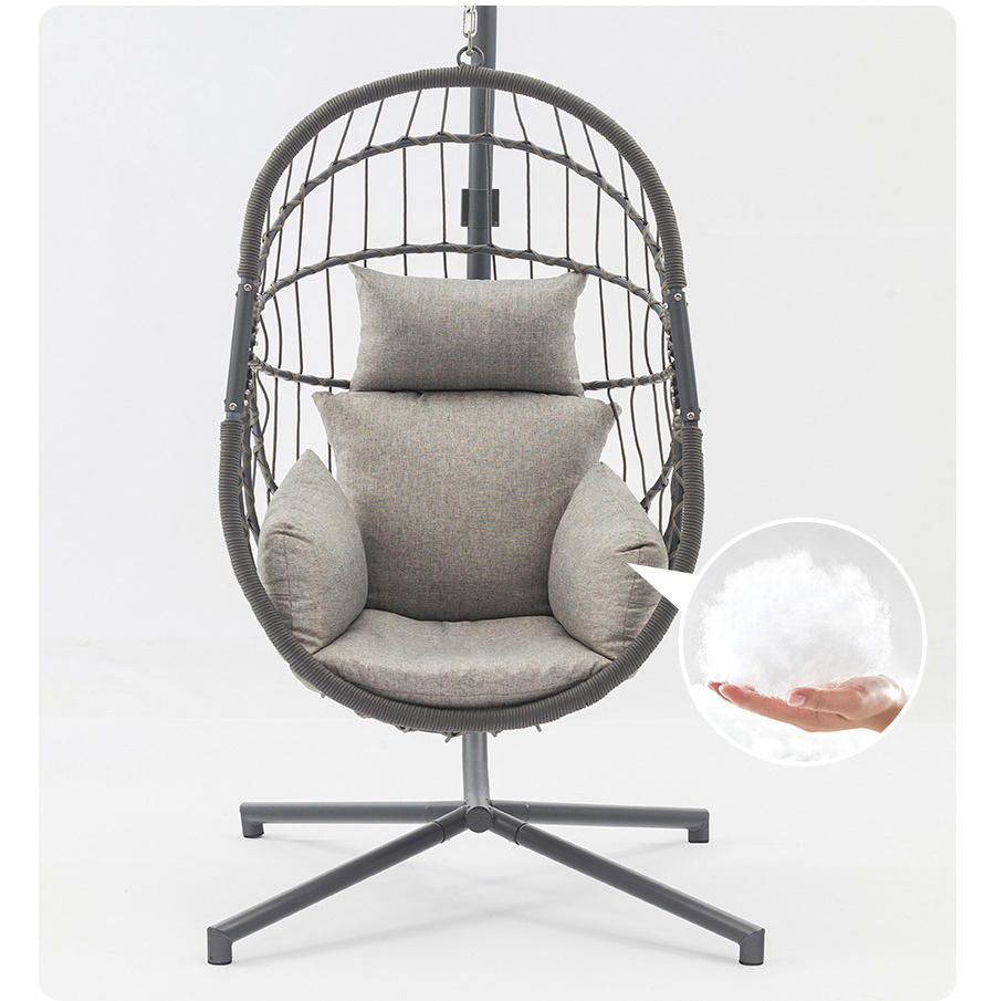 Patio swings outdoor furniture rope chair modern wicker rattan balcony garden hanging egg swing chair with metal stand