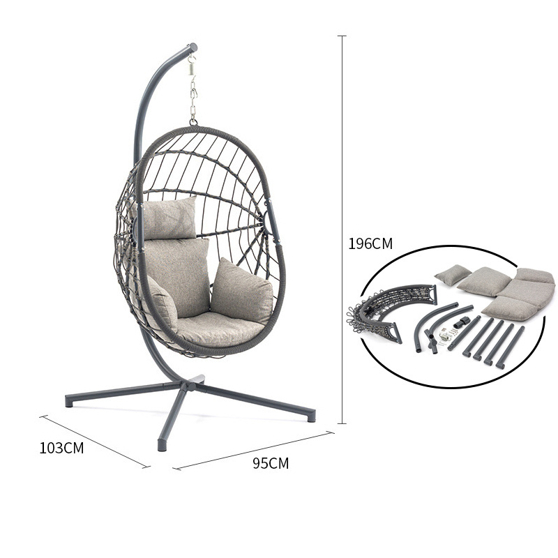 Patio swings outdoor furniture rope chair modern wicker rattan balcony garden hanging egg swing chair with metal stand