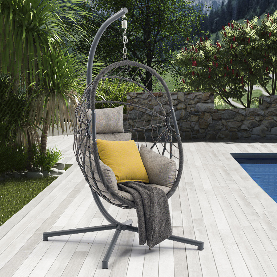 Outdoor furniture patio swings hanging egg swing cocoons chair with metal stand indoor wicker rattan garden hanging chair