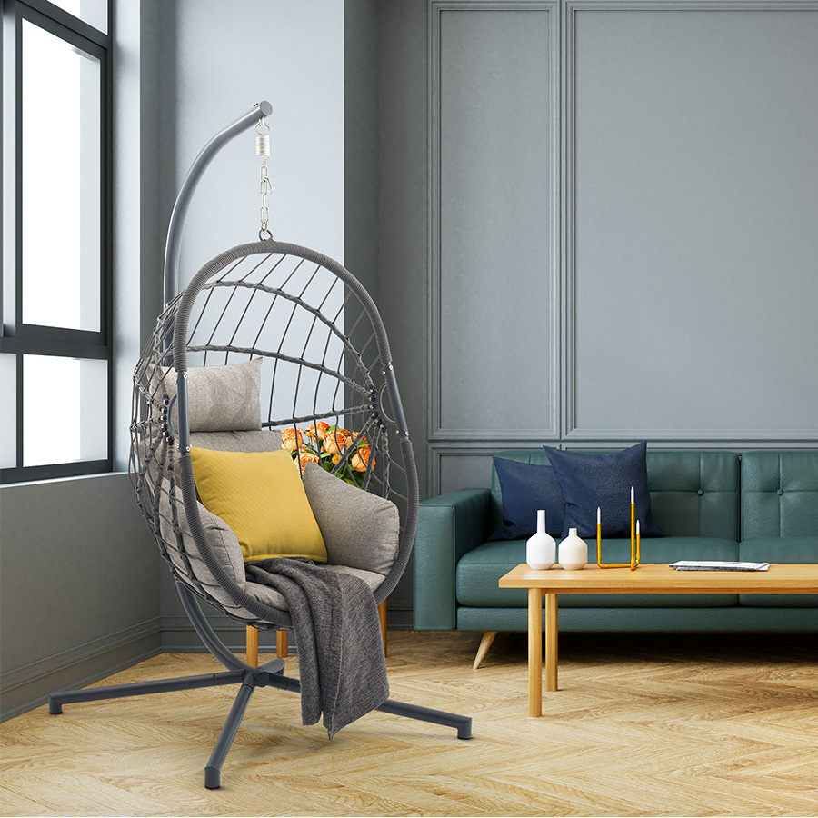 Outdoor furniture patio swings hanging egg swing cocoons chair with metal stand indoor wicker rattan garden hanging chair