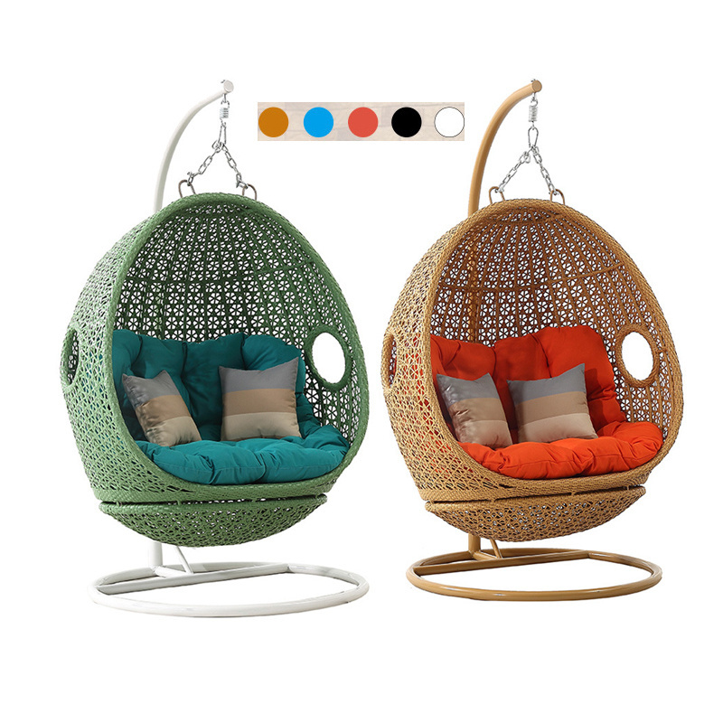 Modern Double Patio Swings 2 Seat Luxury Rattan Hanging Egg Chair Garden Patio Swings for Living Room