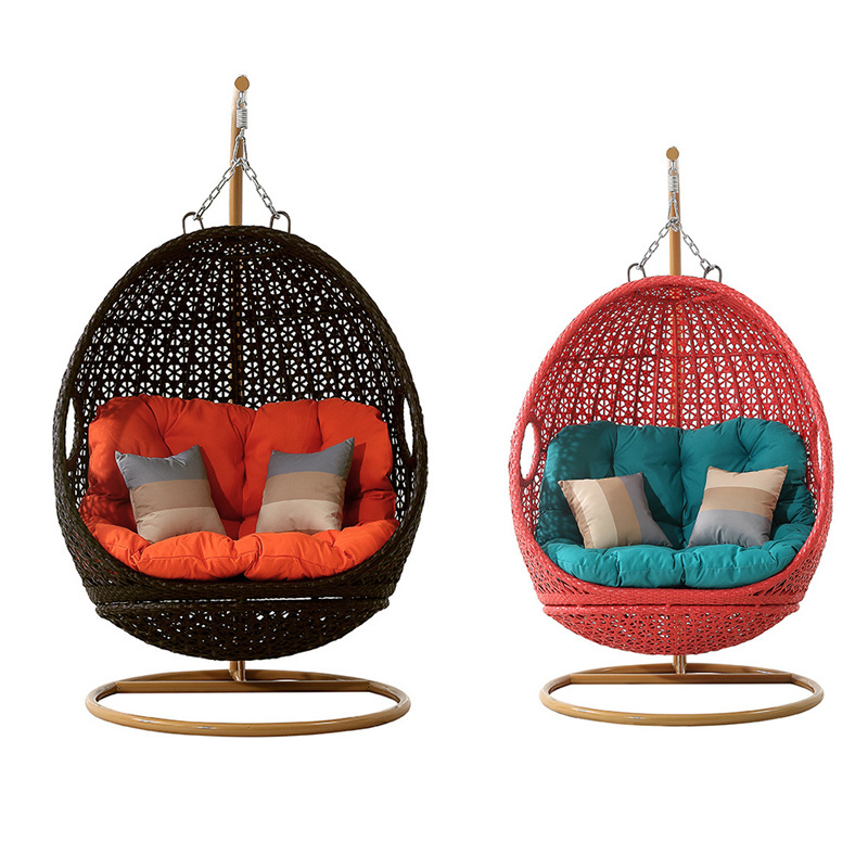 Modern Double Patio Swings 2 Seat Luxury Rattan Hanging Egg Chair Garden Patio Swings for Living Room