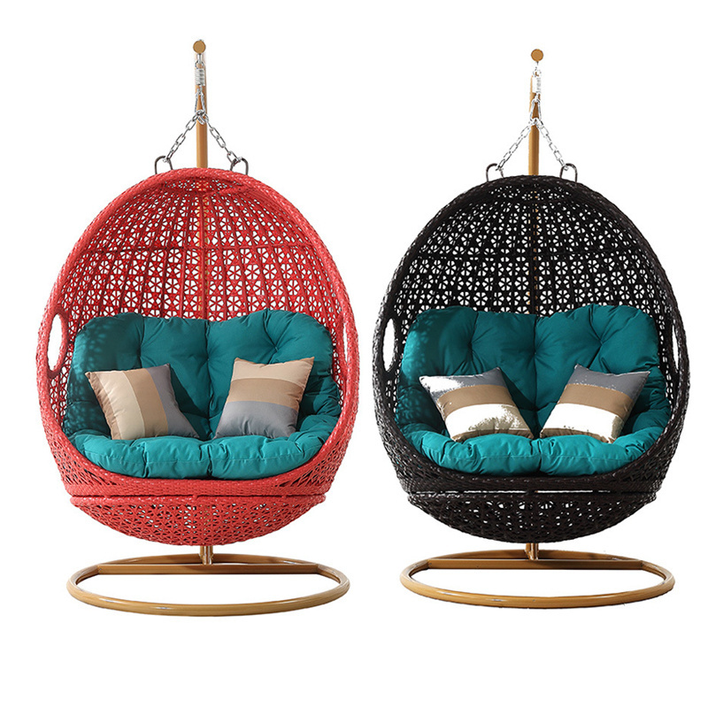 Cheap Metal Frame Waterproof Pink Hanging Rattan Swing Egg Chair Sofa Cushion Optional