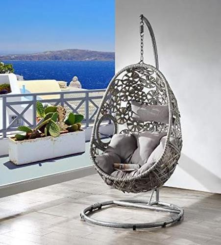 Luxury Indoor Bedroom Hammock Nest Egg Hanging Basket Curved Rattan Outdoor Garden Metal Swing Chair