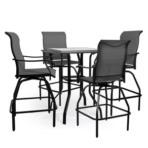 5 Piece Patio Outdoor Furniture Swivel Bar Stools Set Bistro Dining Chair with Table