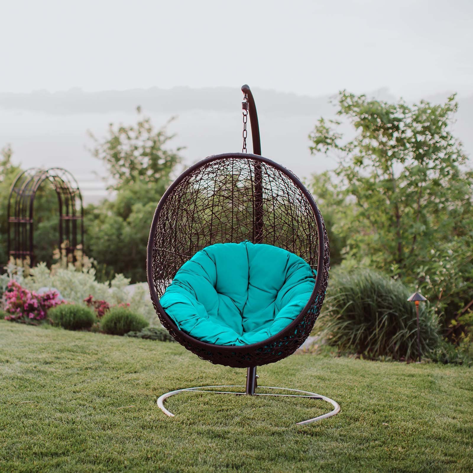 Wholesale custom hanging egg chair swing with steel stand set wicker rattan swing large basket design