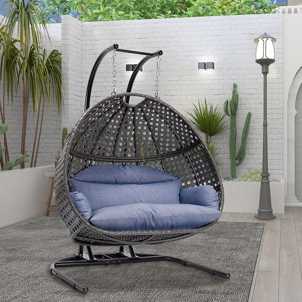 High Quality Outdoor Patio Swing Chair Rattan Swing Egg Chair Hanging Basket With Stand