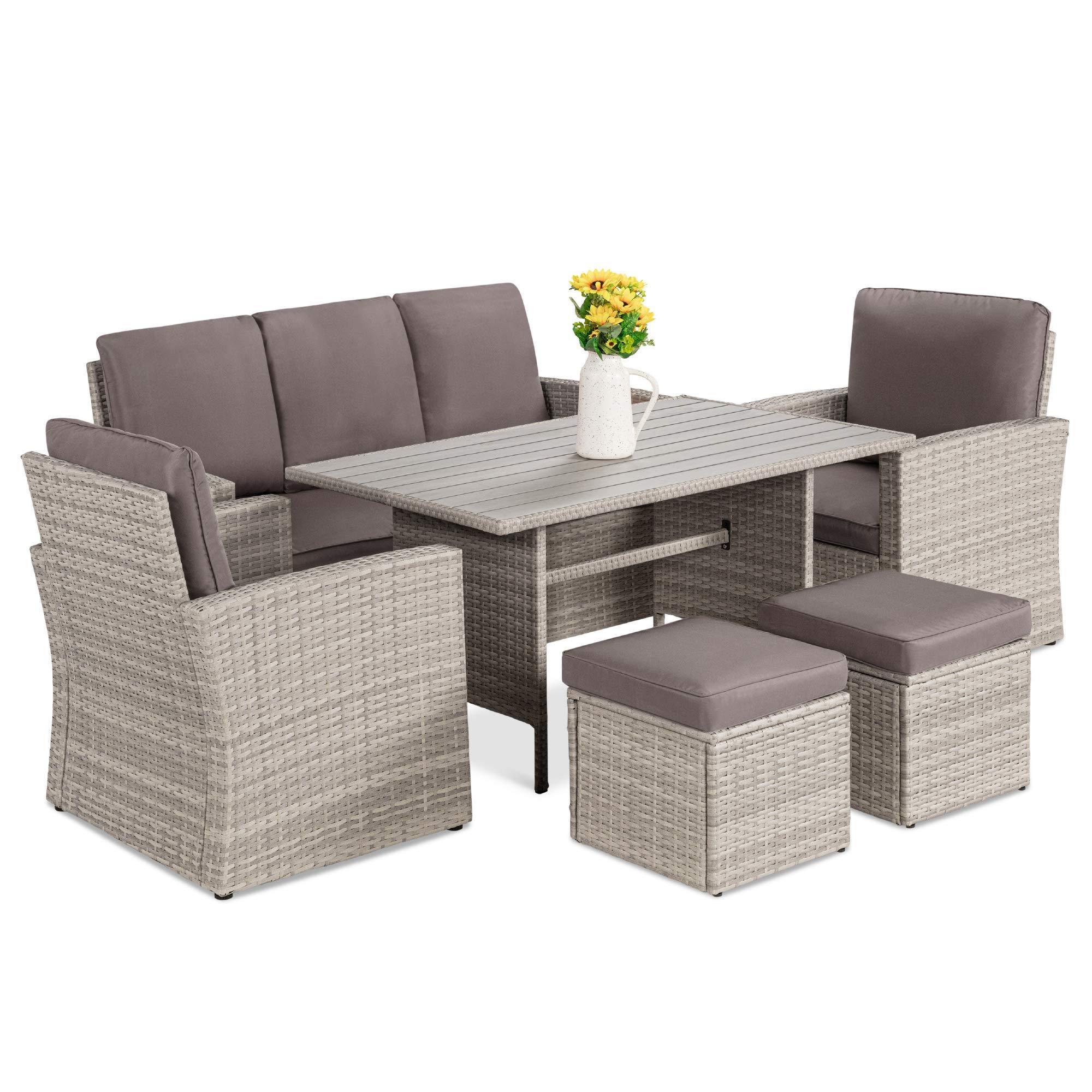 Outdoor Grey 7 Seater Conversation PE Wicker Sofa Patio Furniture Set with Modular 6 Piece Cushions