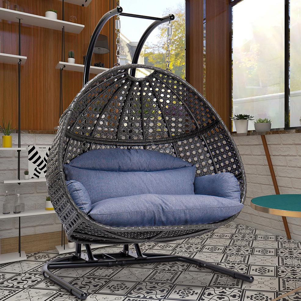 High Quality Outdoor Patio Swing Chair Rattan Swing Egg Chair Hanging Basket With Stand