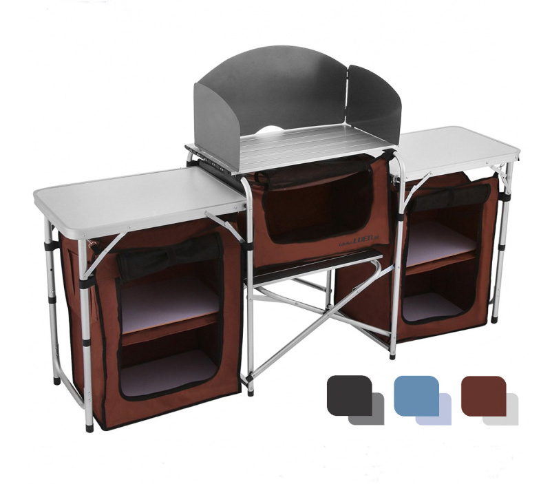 Custom Lightweight Aluminum Station Kitchen Folding Cooking Picnic Camping Cupboard Cabinet Tables with Top