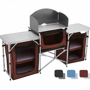 Custom Lightweight Aluminum Station Kitchen Folding Cooking Picnic Camping Cupboard Cabinet Tables with Top