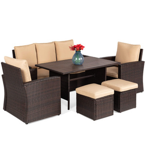 Garden furniture outdoor high quality brown PP plastic rattan patio Sofa table and chair set