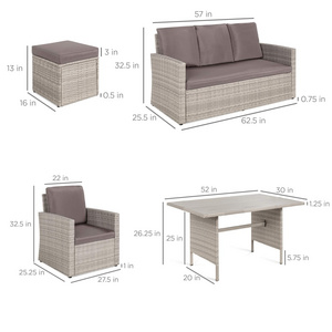 Outdoor Grey 7 Seater Conversation PE Wicker Sofa Patio Furniture Set with Modular 6 Piece Cushions