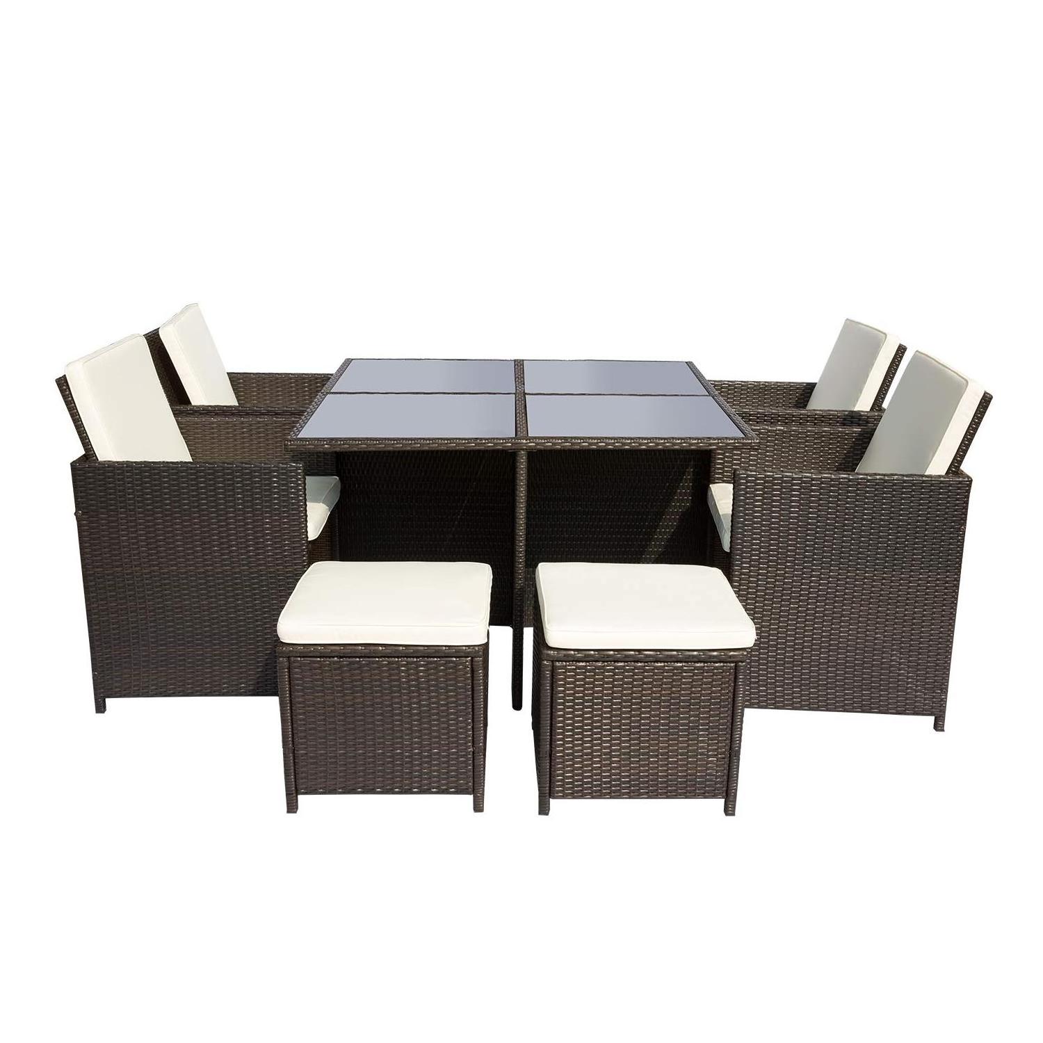 Garden Furniture 9 Piece Rattan Brown Outdoor Patio Coffee Sofa Set with Cushion