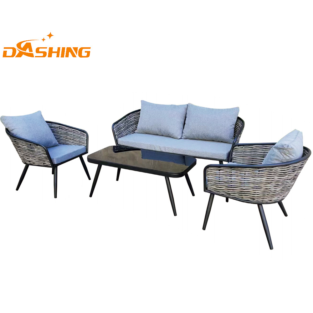 Grey Metal Steel Modern Backyard Garden Sofa Set Rattan Patio Furniture Wicker Outdoor Furniture