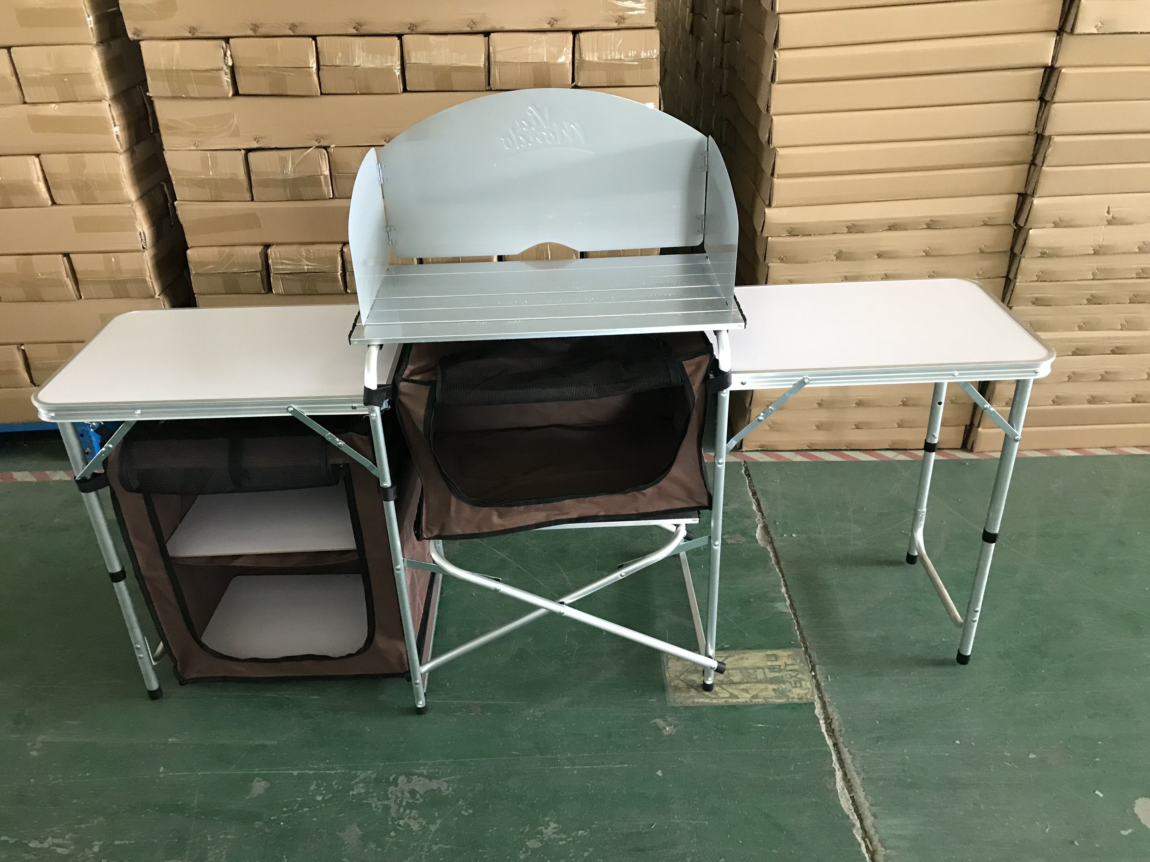 Outdoor Portable Aluminum Kitchen Station Folding Camping Picnic Cooking Table with Cupboard Cabinet