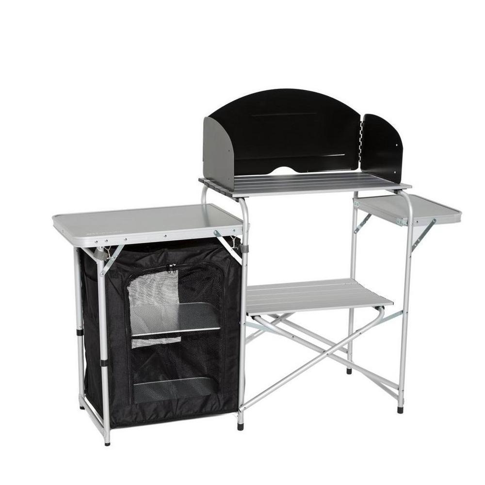 Outdoor Portable Aluminum Kitchen Station Folding Camping Picnic Cooking Table with Cupboard Cabinet