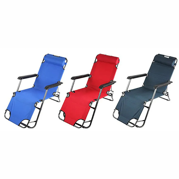 Folding outdoor portable sun loungers camping recliner with pillow, 5 position adjustable lounge chair for lawn patio beach