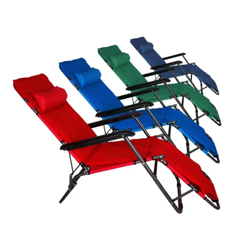 Folding outdoor portable sun loungers camping recliner with pillow, 5 position adjustable lounge chair for lawn patio beach