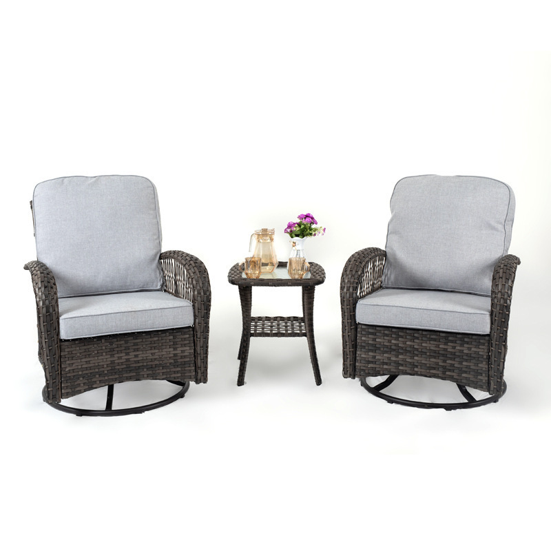 Modern Leisure Restaurant Rattan Wicker Swivel Garden Balcony Outdoor Furniture Rocking Chair Set