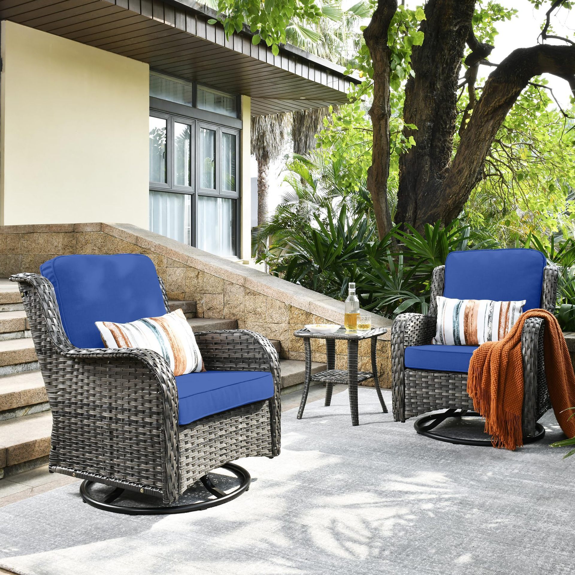 Modern Luxury Garden Outdoor Furniture PE Rattan Lounge Swivel Conversation Leisure Chair Sofa Set