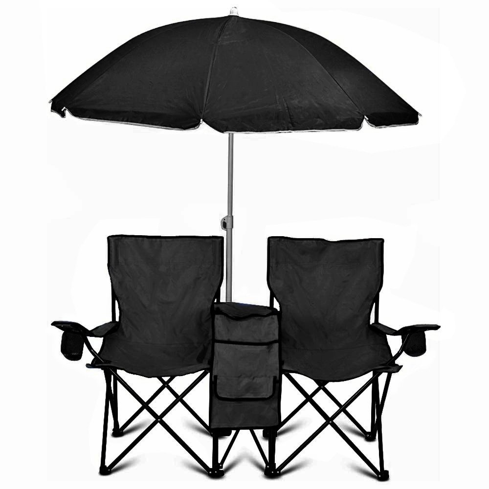 Custom outdoor folding two seater camping double beach lover chairs lightweight foldable modern umbrella chairs with cup holder